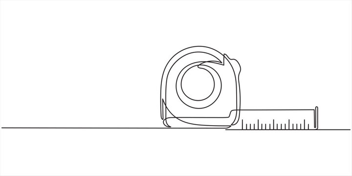 Measuring tape continuous one line drawing, Outline of a tape measure unraveling with motion lines on white background. Non editable stroke, Measuring tape  in one continuous line drawing. Symbolizing