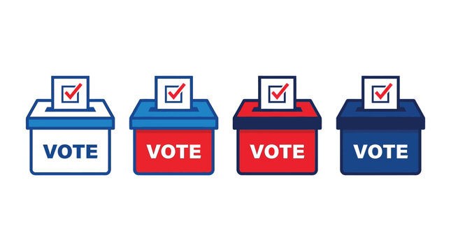 Flat vector illustration of four ballot boxes showing red and blue election voting theme design