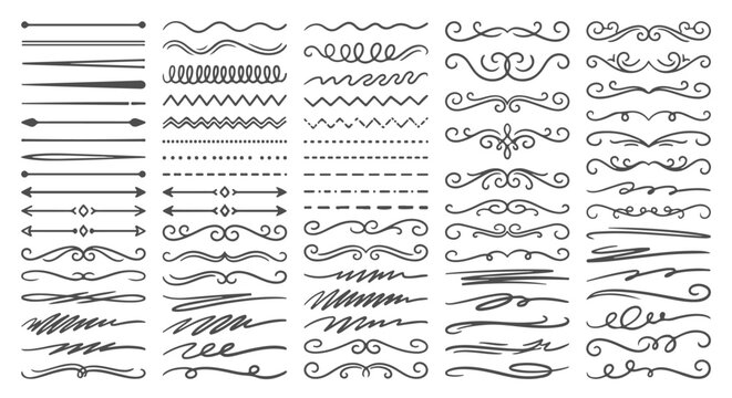 Vintage Marker Line Dividers Collection Isolated on White Background
