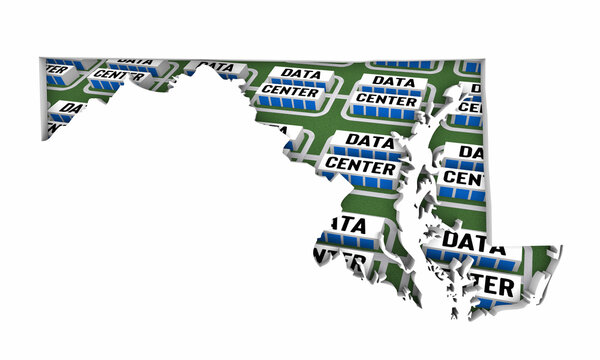 Maryland MD Map Data Centers Building Development State Law Ban Regulation 3d Illustration