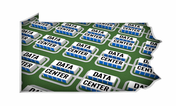 Pennsylvania PA Map Data Centers Building Development State Law Ban Regulation 3d Illustration