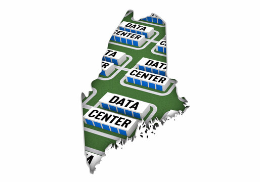 Maine ME Map Data Centers Building Development State Law Ban Regulation 3d Illustration