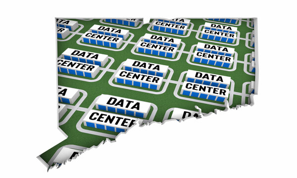 Connecticut CT Map Data Centers Building Development State Law Ban Regulation 3d Illustration