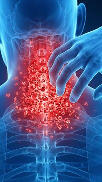 A 3D human body video depicting the intense itching and redness caused by contact dermatitis on the back of the neck and nape.