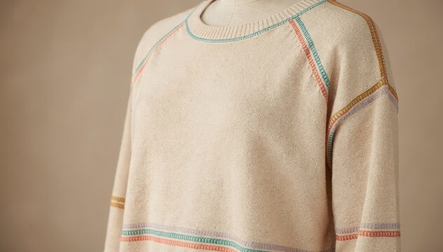 Medium shot of cozy girls pullover knit tops showcasing colorful overlock and coverstitch seams on soft fabric highlighting comfort and everyday casual style.