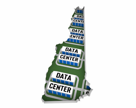 New Hampshire NH Map Data Centers Building Development State Law Ban Regulation 3d Illustration