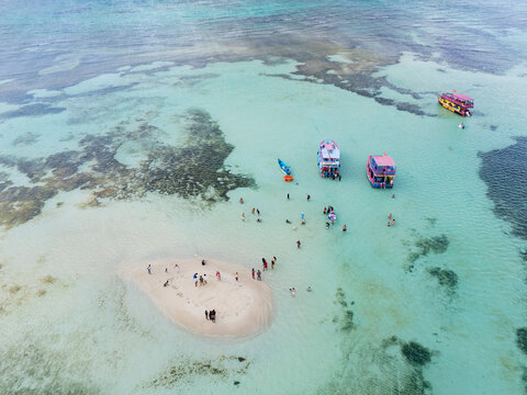 Overhead Drone View of Reef and Party Boats Tobago