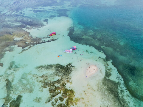 Drone Shot of Coral Reef Channels and Turquoise Sea Tobago