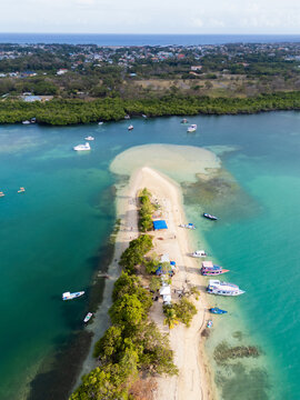 Aerial View of Sandy Spit and Mangrove Coastline Tobago
