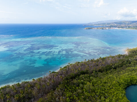 Drone Shot of Sandy Peninsula and Calm Sea Tobago
