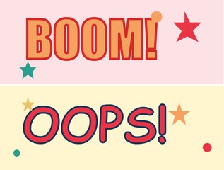 Retro comic book text effect boom and oops expression banners © MDBodrulIslam