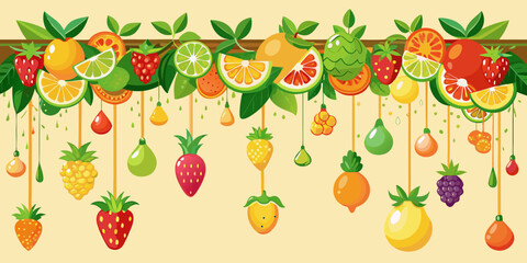 Obraz premium Colorful hanging fruit and berry garland illustration, vector