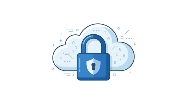Cloud security concept with a padlock and shield icon on a cloud symbol with binary code Vector