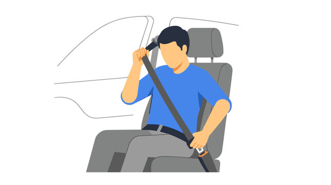 Man fastening seat belt in car for safety during travel Vector