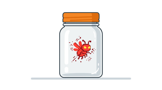 Cute cartoon firefly trapped inside a glass jar with a lid on white background Vector