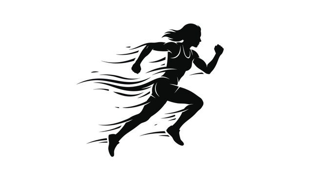 Athletic female sprinter running fast with dynamic speed lines in a minimal black and white style
