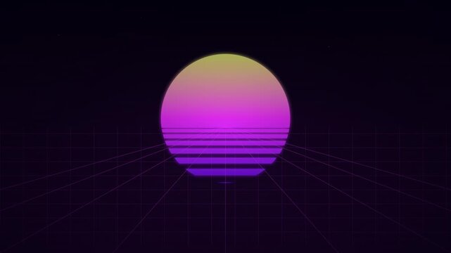 Retro Futuristic Synthwave Sun Vector Landscape Loop