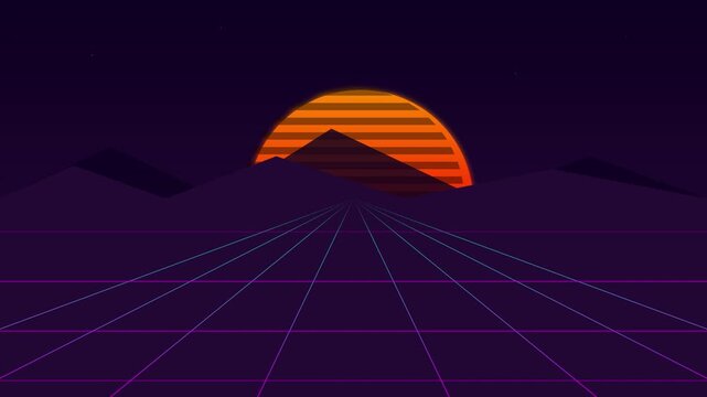Retro Synthwave Neon Sun Vibrant Vector Landscape