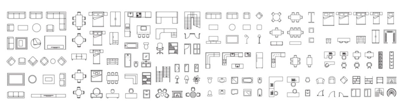 Architectural Furniture Symbols Set &ndash; 2D CAD Vector Icons for Interior Design and Floor Plans