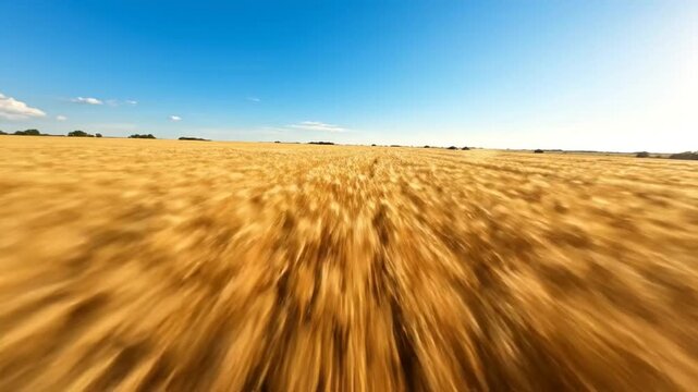 Golden Wheat Field Under a Vast Blue Sky With Dynamic Motion Blur