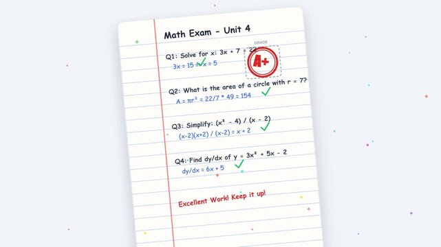 Grade A Celebration Stamp on Exam Paper Animation