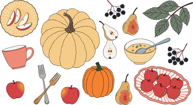Fresh fruit and vegetable arrangement modern flat vector illustration on white background
