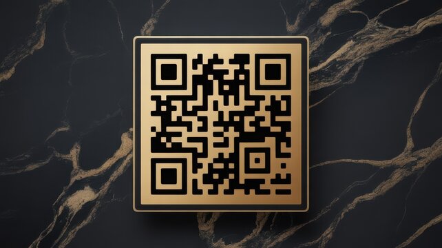 Elegant golden framed QR code on a luxurious black and gold marble background