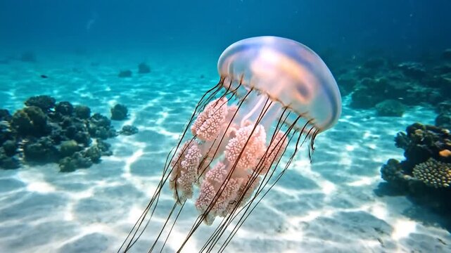 Graceful Jellyfish Drifting Through a Sunlit Coral Reef