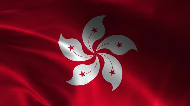 Hong Kong flag animation with realistic fabric texture and dramatic lighting