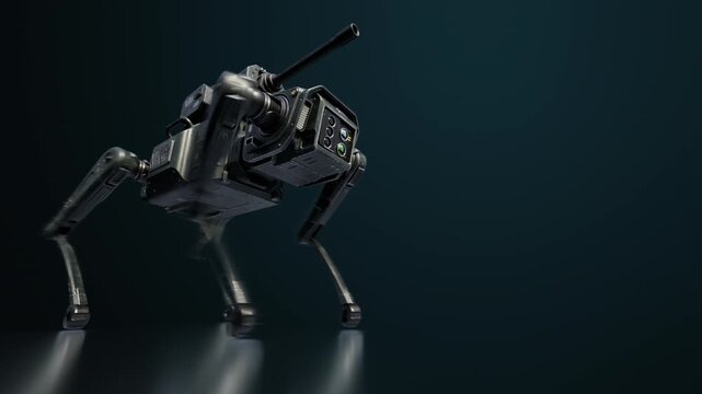Futuristic combat robot performs dance move