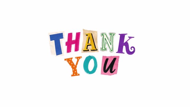 Animated THANK YOU text with font variations and colors. 
