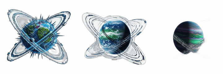 Sci-Fi Planet with Rings PNG Set, Futuristic Alien World Globe Clipart, Isolated Cosmos Astronomy Graphic Elements, Fantasy Earth Orbit Illustration, Space Exploration Game Asset, Celestial Nebula Des © Joker