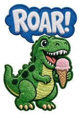Fototapeta premium Fluffy Chenille Embroidered Dinosaur Patch with 