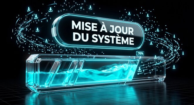Glowing 3D Glass Progress Loading Bar with "MISE &Agrave; JOUR" Text