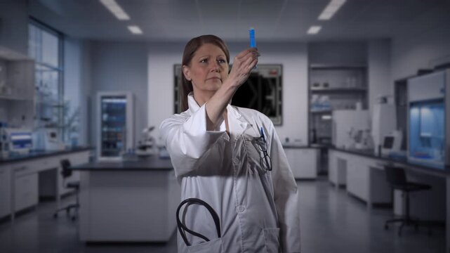 Medical person looking at test tube