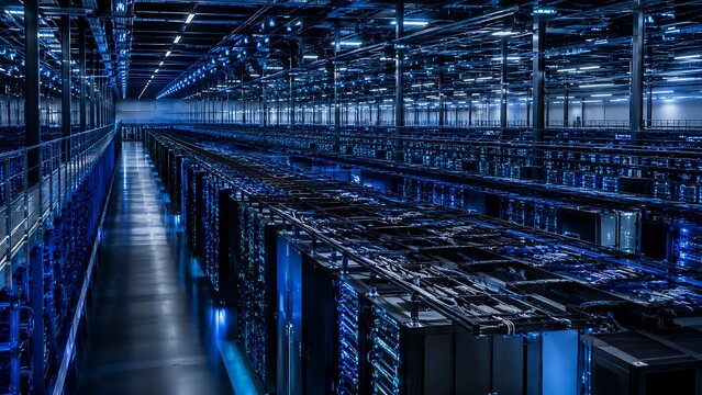 Hyperscale Data Center Infrastructure with High Density Server Architecture, Cloud Computing Operations, Enterprise IT Systems and Digital Technology Network Concept
