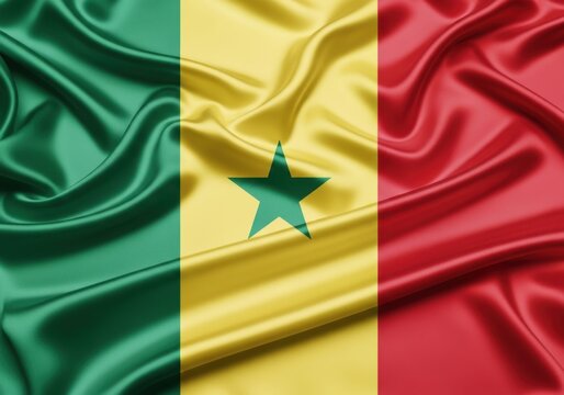 Senegal flag waving silk fabric texture background