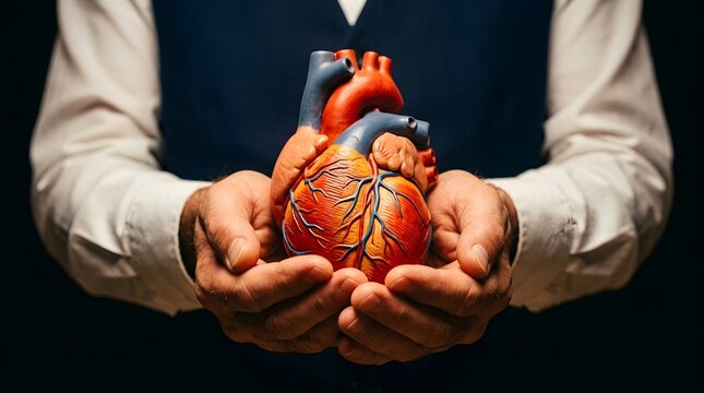 Human heart held in hands healthcare concept