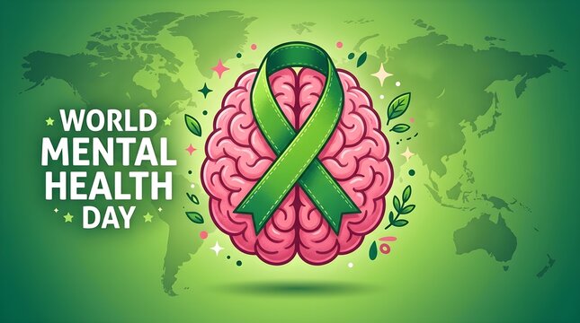 World mental health day awareness ribbon brain illustration