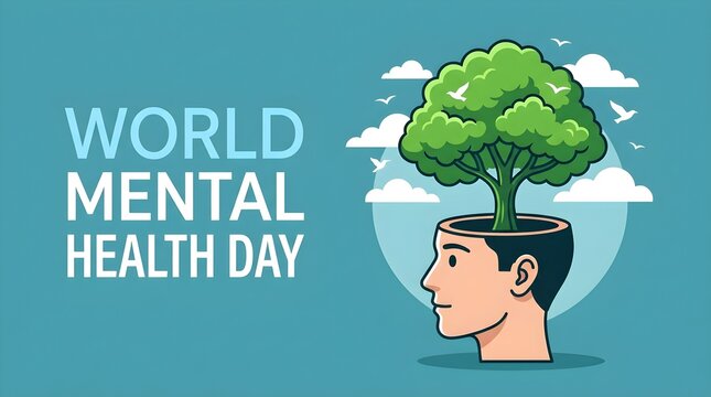 World mental health day concept with tree growing from head