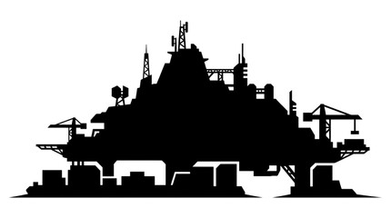 Obraz premium Detailed CAD Technical Drawing of an Offshore Oil Drilling Platform Silhouette for Industrial Engineering and Energy Infrastructure Projects