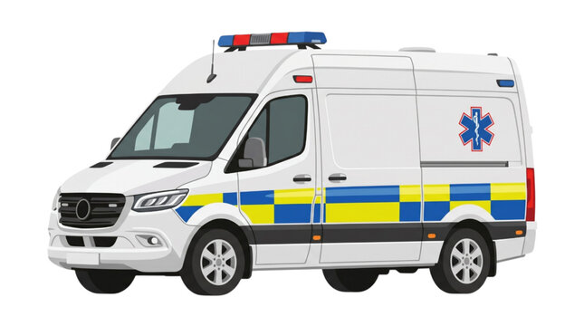 White modern ambulance van illustration CAD design for emergency medical services and rescue vehicle concept on white background