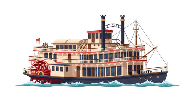 Vintage River Steamboat Paddle Wheel Ship Illustration Designed with CAD Precision for Nautical Projects