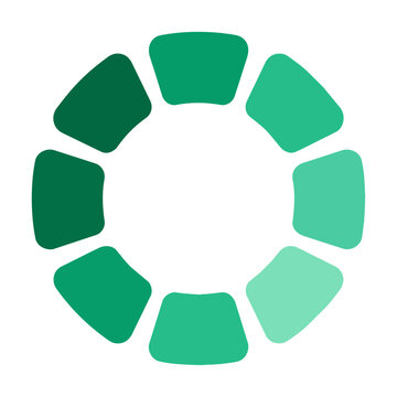Stylized circular loading icon with eight emerald green segments illustrating motion on a white background, UI design concept