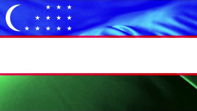 Uzbekistan flag waving in the wind with stars and crescent moon symbol
