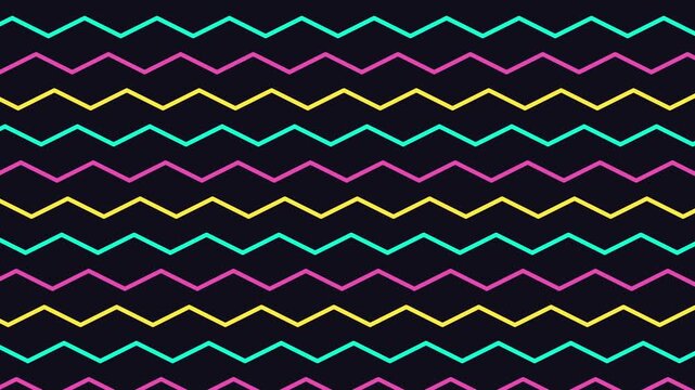dynamic abstract zig zag lines in retro 80s colors