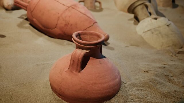 terracotta pot above sandy excavation ground