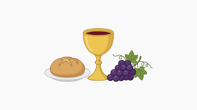 Communion Elements Chalice Bread Grapes Christian Eucharist, Religious Sacrament Flat Illustration Vector