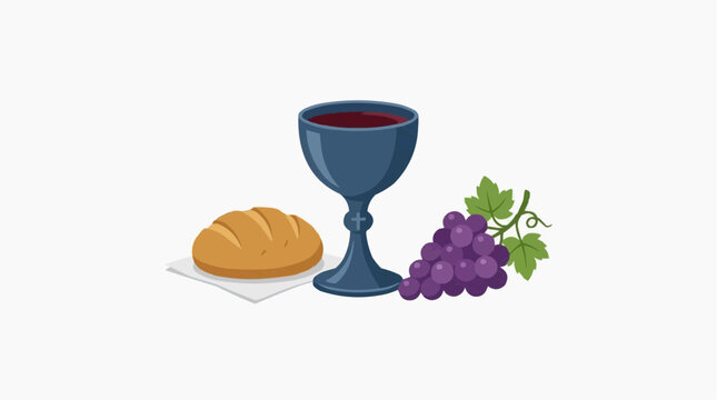 Communion Elements Chalice Bread Grapes Christian Eucharist, Religious Sacrament Flat Illustration Vector