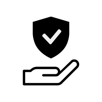 Hand presenting a shield icon, illustrating concepts of total protection, cyber security, data privacy, insurance, warranty, and trusted service delivered on a clean white background